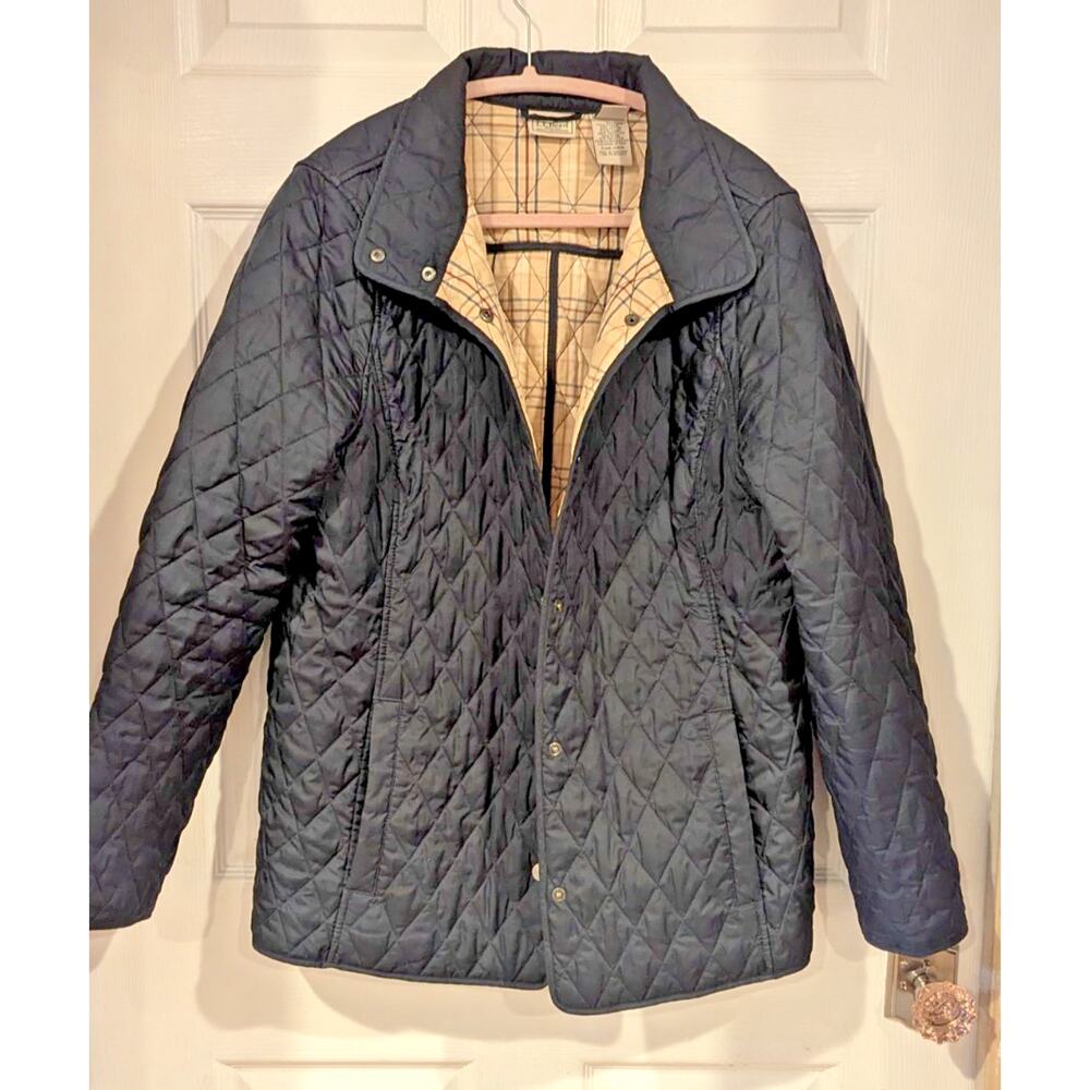L.L. Bean Quilted Navy Utility Jacket with Tan Plaid Lining